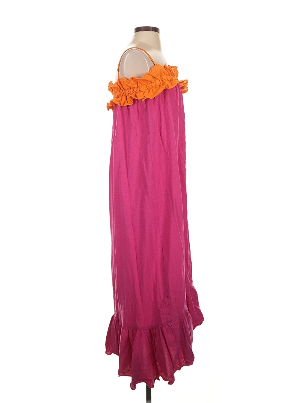 ALÏONAS London Vibrant Pink Orange Faux Button-Front Maxi Dress Ruffle Details S - Picture 3 of 10